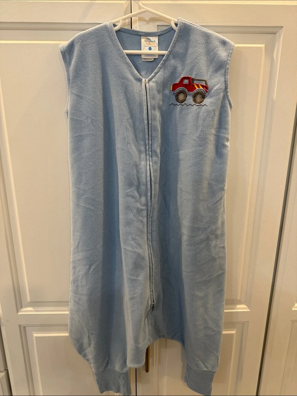 Halo Light Blue Fleece Sleep Sack with Red Truck Applique